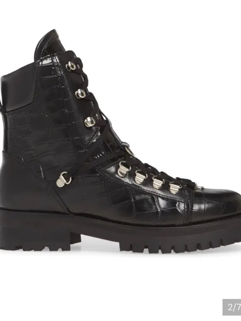 All Saints Black Croc-Embossed Lace-Up Combat Boots